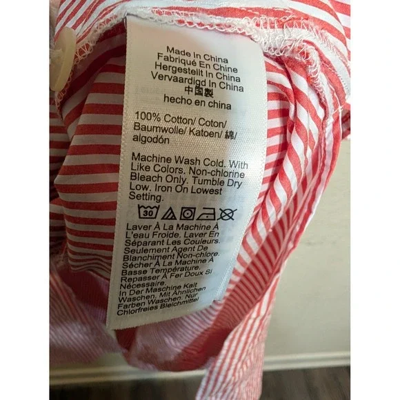 J.Crew Red Striped Dress Midi Puff Sleeve Tie Cuffs Casual XL (No Belt) - Picture 3 of 5